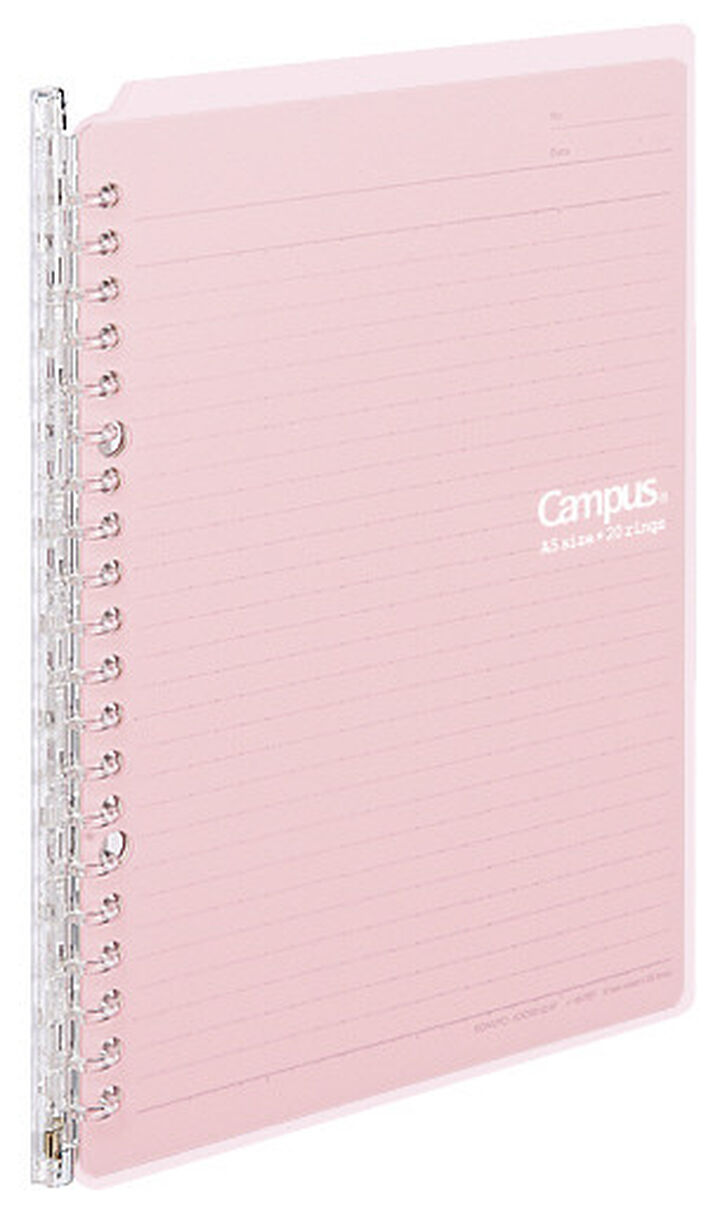 Campus Smart ring PP Cover 20 Hole Binder notebook A5 Light Pink,Light Pink, medium image number 1