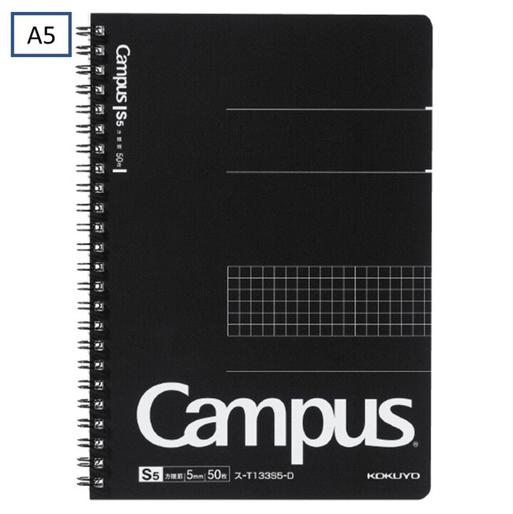 Campus Twin ring Notebook 5mm Grid line 50 Sheets A5,Black, medium