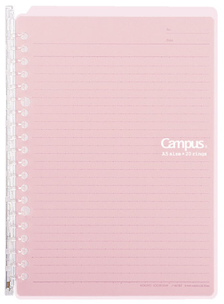 Campus Smart ring PP Cover 20 Hole Binder notebook A5 Light Pink,Light Pink, medium image number 0
