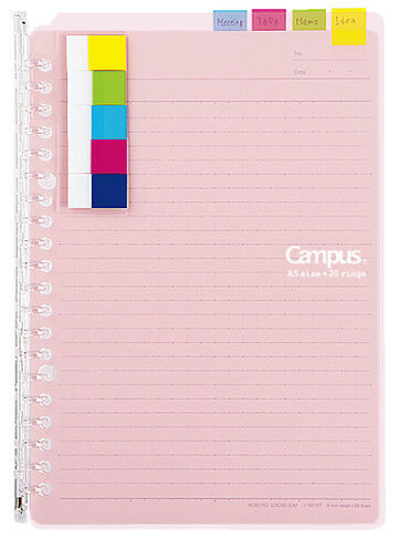 Campus Smart ring PP Cover 20 Hole Binder notebook A5 Light Pink,Light Pink, small image number 2