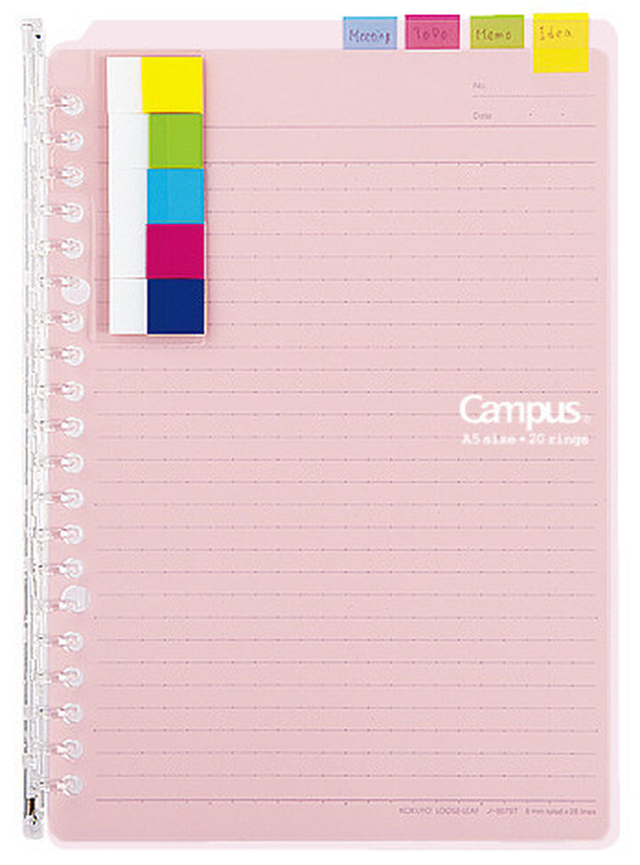 Campus Smart ring PP Cover 20 Hole Binder notebook A5 Light Pink,Light Pink, medium image number 2