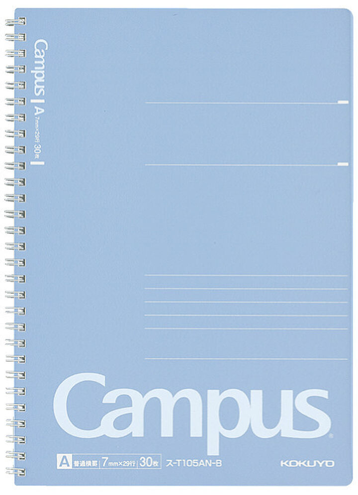 Campus Twin-ring notebook Transparent PP cover B5 Blue 7mm rule 30 sheets,Blue, medium