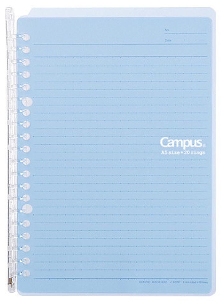 Campus Smart ring PP Cover 20 Hole Binder notebook A5 Aqua,Aqua, medium
