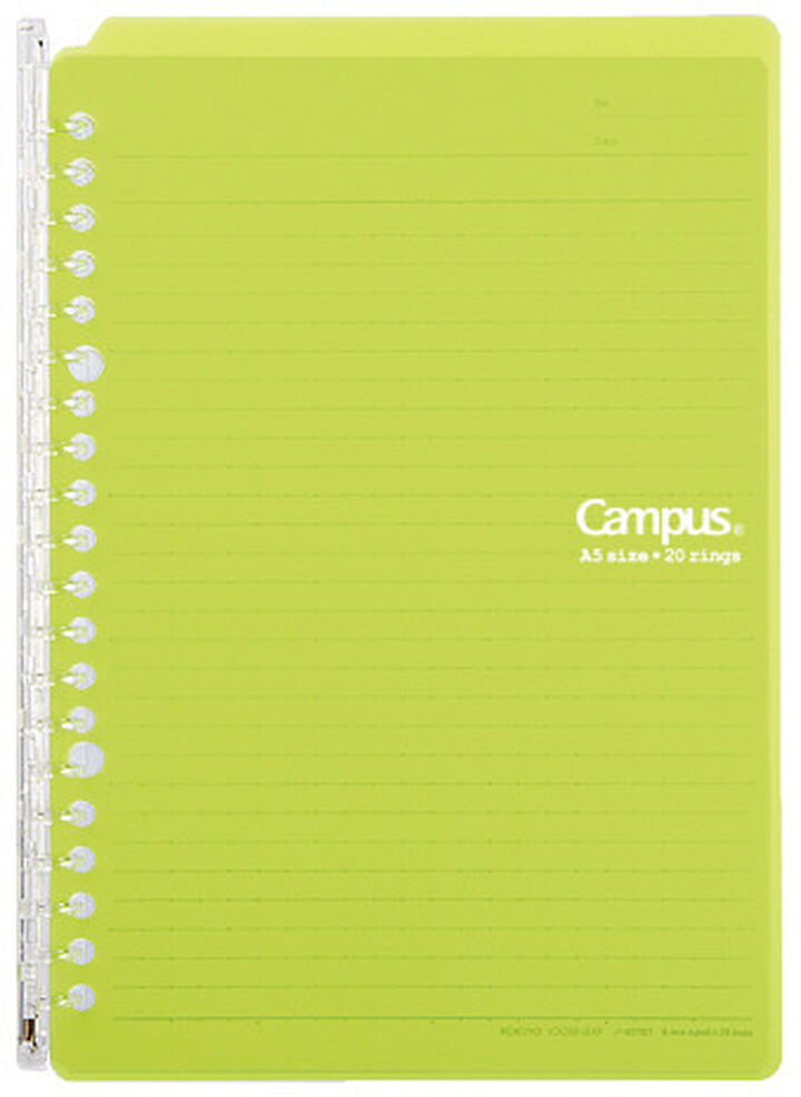 Campus Smart ring PP Cover 20 Hole Binder notebook A5 Lime Green,Lime Green, medium image number 0