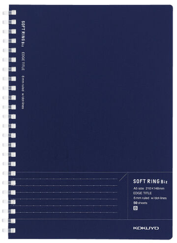 Soft Ring notebook Biz A5 50 Sheets 6mm horizontal rule with Dot,Dark Blue, small image number 0