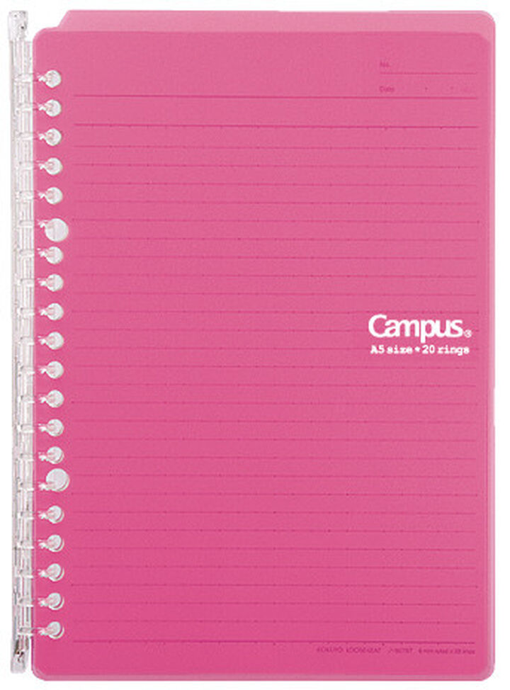 Campus Smart ring PP Cover 20 Hole Binder notebook A5 Vivit Pink,Vivit Pink, medium image number 0