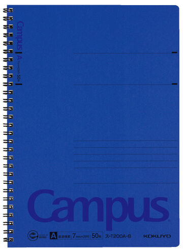 Campus Twin-ring notebook Thick color cover B5 Blue 7mm rule 50 sheets,Blue, small image number 0