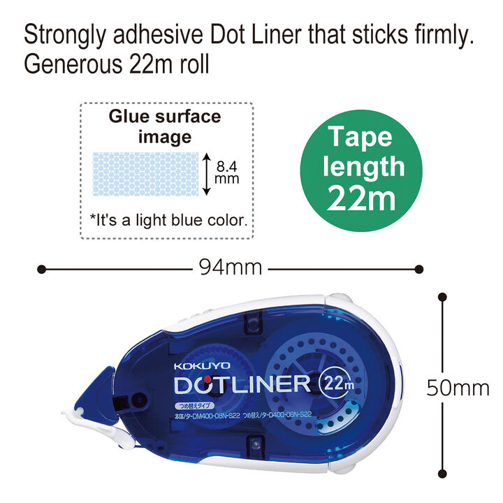 Dotliner Tape Glue Body Refill type Strong adhesive 8.4mm x 22m Blue,Blue, medium