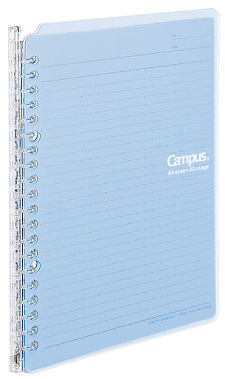 Campus Smart ring PP Cover 20 Hole Binder notebook A5 Aqua,Aqua, medium image number 1