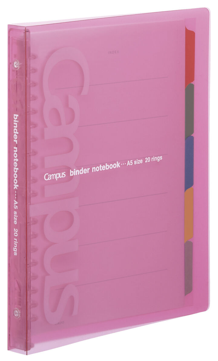Campus Slide Slim PP Cover 20 Hole Binder notebook A5 Pink,Pink, medium
